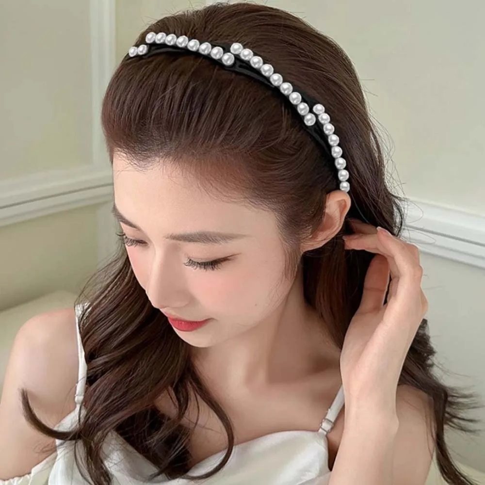 All-matched Forsted Foldable Pearl Headband Waterproof Plastic Retractable Hair Hoop Gray Black Portable Hair Band Daily