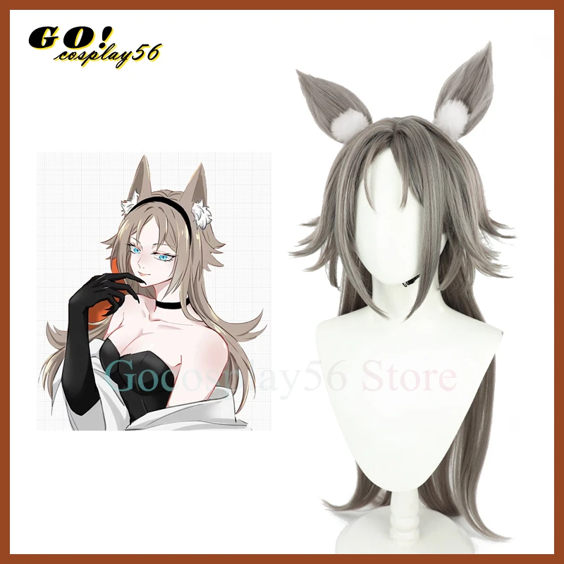 

Female 80cm Long Mysta Rias Cosplay Wig Ears Vtuber Grey Straight Hair Idol Youtuber Luxiem 2022 NEW Women Headwear