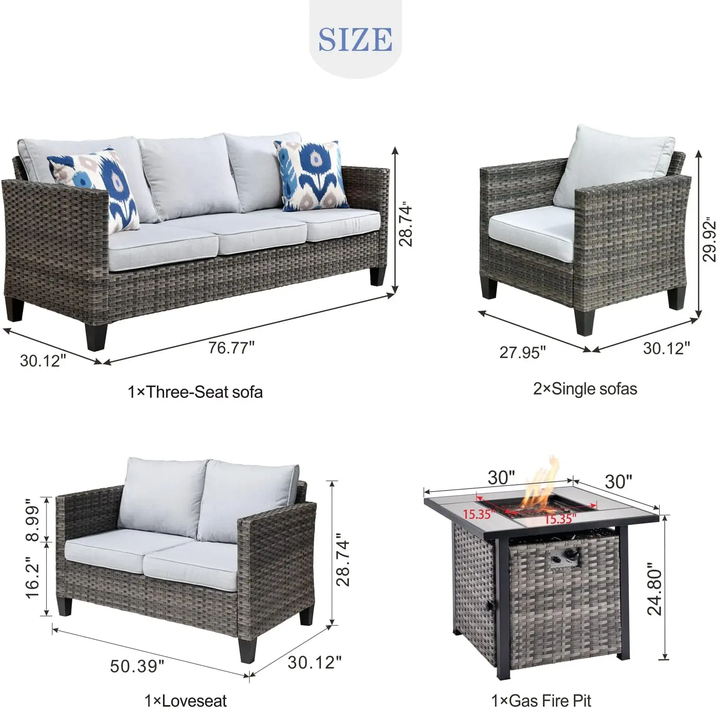 Juegos de muebles de Patio, sofá de conversación al aire libre, mesa para todo clima, sofá de mimbre con Loveseat, sillas de Patio, almohadas, cojín