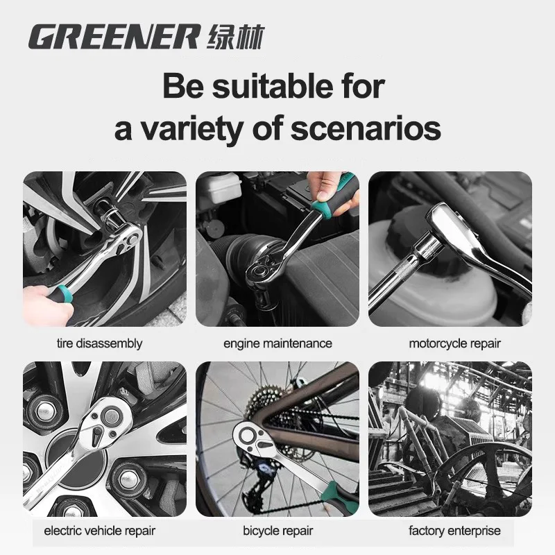GREENERY Greene CR-V Ratelsleutel 1/2 "3/8" 1/4 "Wrench Tool Set Dopsleutel Chroomstaal Vanadium Professionele Auto Reparatie Tool