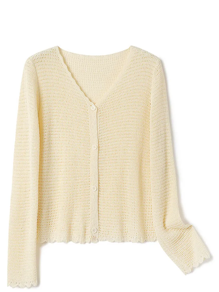 

Loose V-Neck Ice Silk Knitted Cardigan Women's Casual Versatile Short Fashionable Summer Shawl Linen Trendy Outerwear