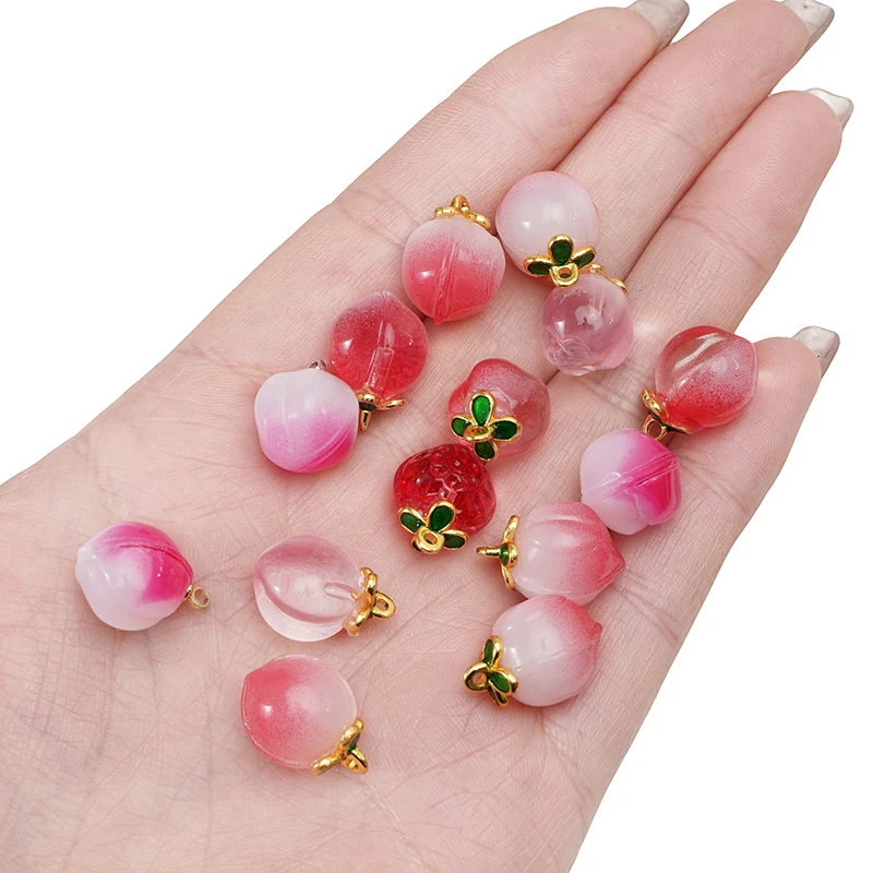 

2-5pcs Glass Peach Strawberry Charms Imitation Fruit Pendant for Diy Bracelets Keychain Necklace Crafts Jewelry Making Materials