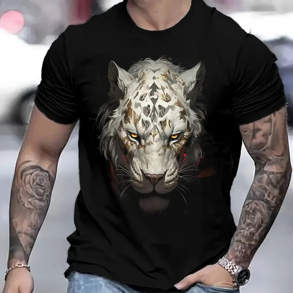 Summer new men\'s T-shirt 3D printed tiger pattern fashion trend short sleeved street fashion plus size round neck top