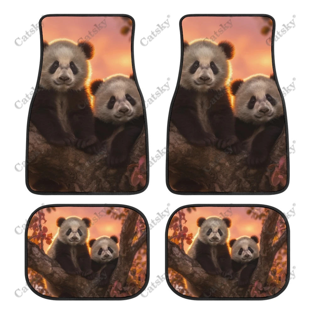 Panda Flower Field Car Floor Mat Vintage Carpet Anti-Slip Rubber Mat Pack of 4 Auto Accessiores for Car SUV Van