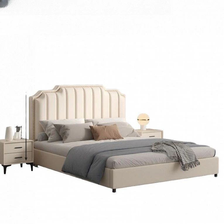 

Solid wood double cat scratching skin modern simple bed, master bedroom large soft bed