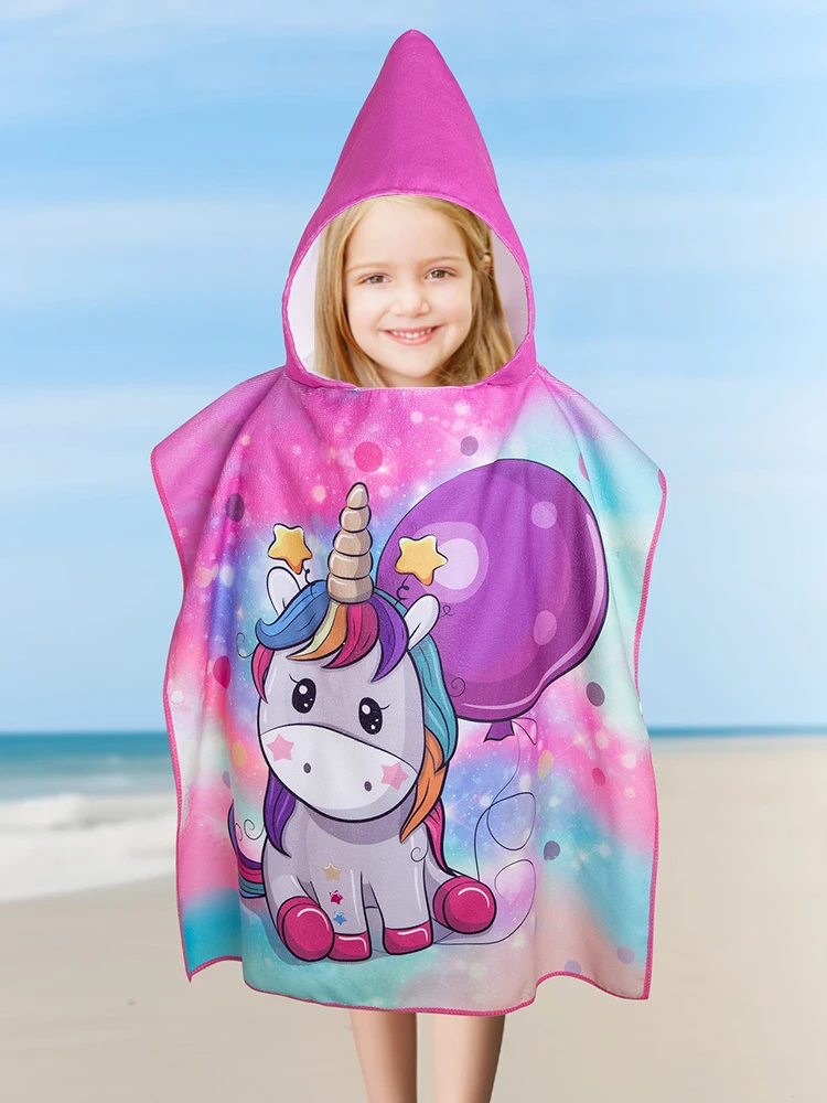 Daughter children\'s hooded shawl towel children\'s cartoon unicorn beach swimsuit shawl towel robe hooded shawl towel