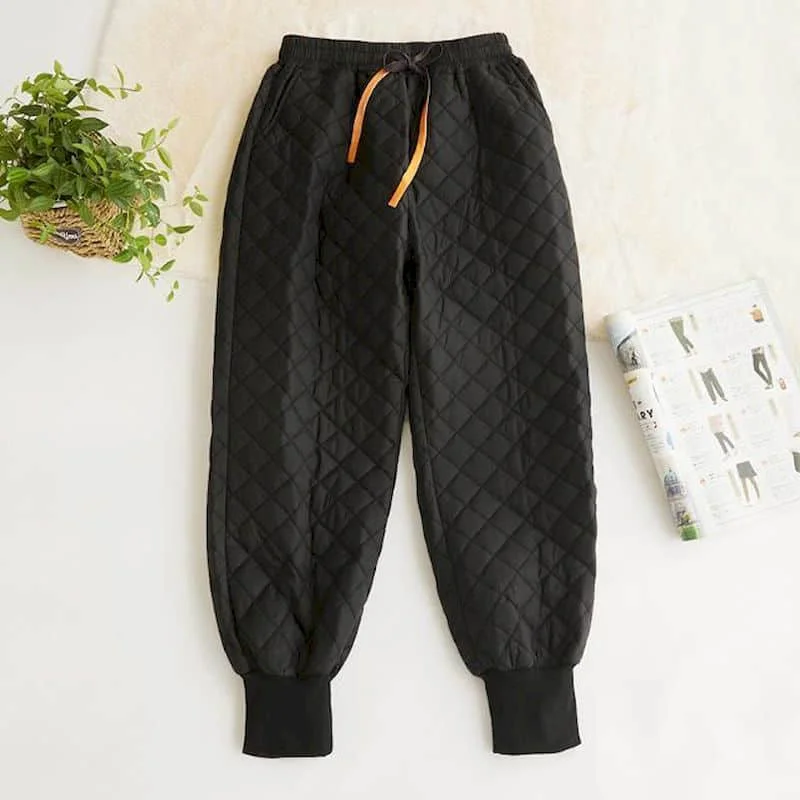 Solid Harem Pants for Women Vintage Trousers Korean Style Casual Lightweight Cotton Added Quilted Lantern Pants Women Clothing