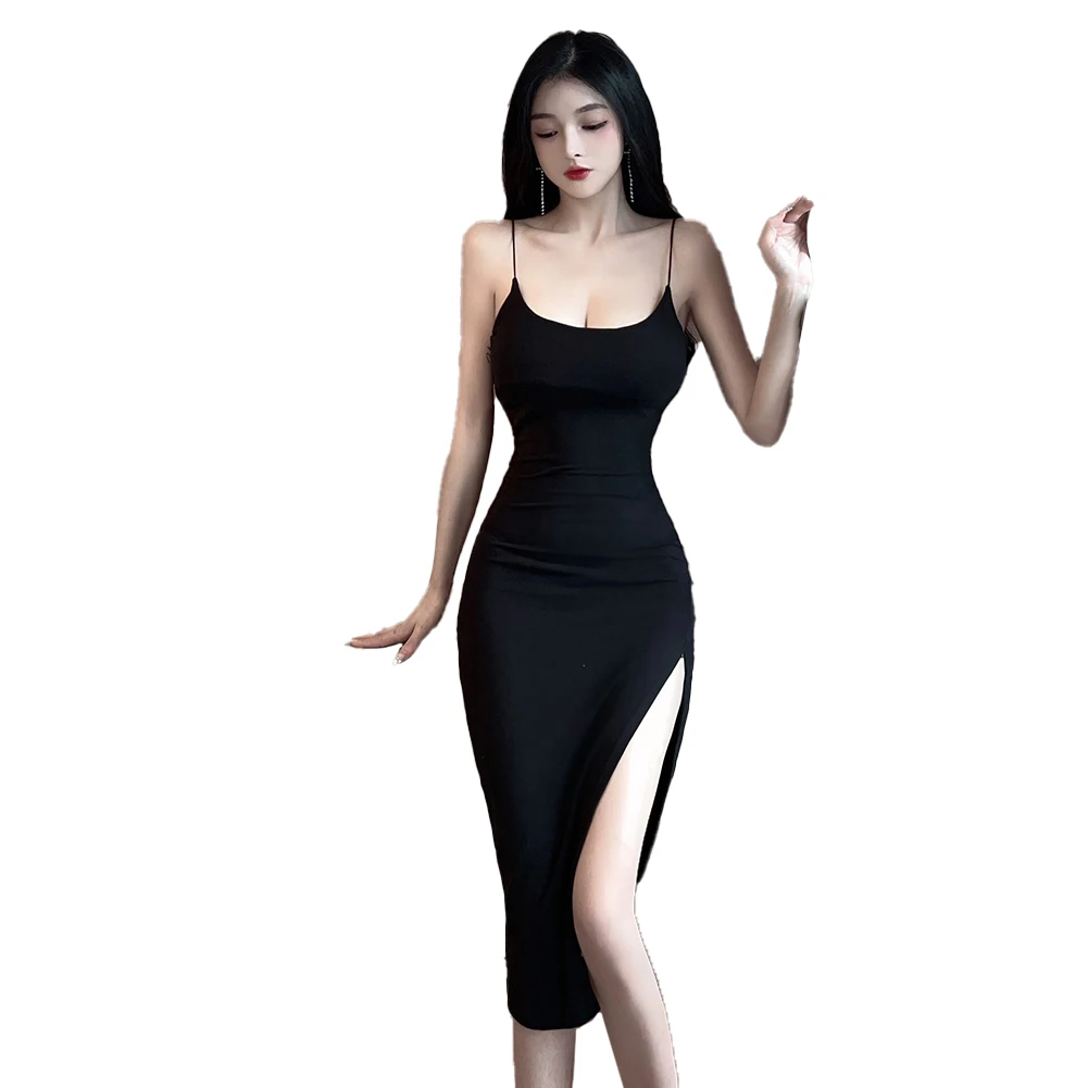 Sexy Spice Girl Women Halter Split Slim Hip Package Long Dress Sleeveless Bodycon Female 2024 Summer Lady Vest Party Dress