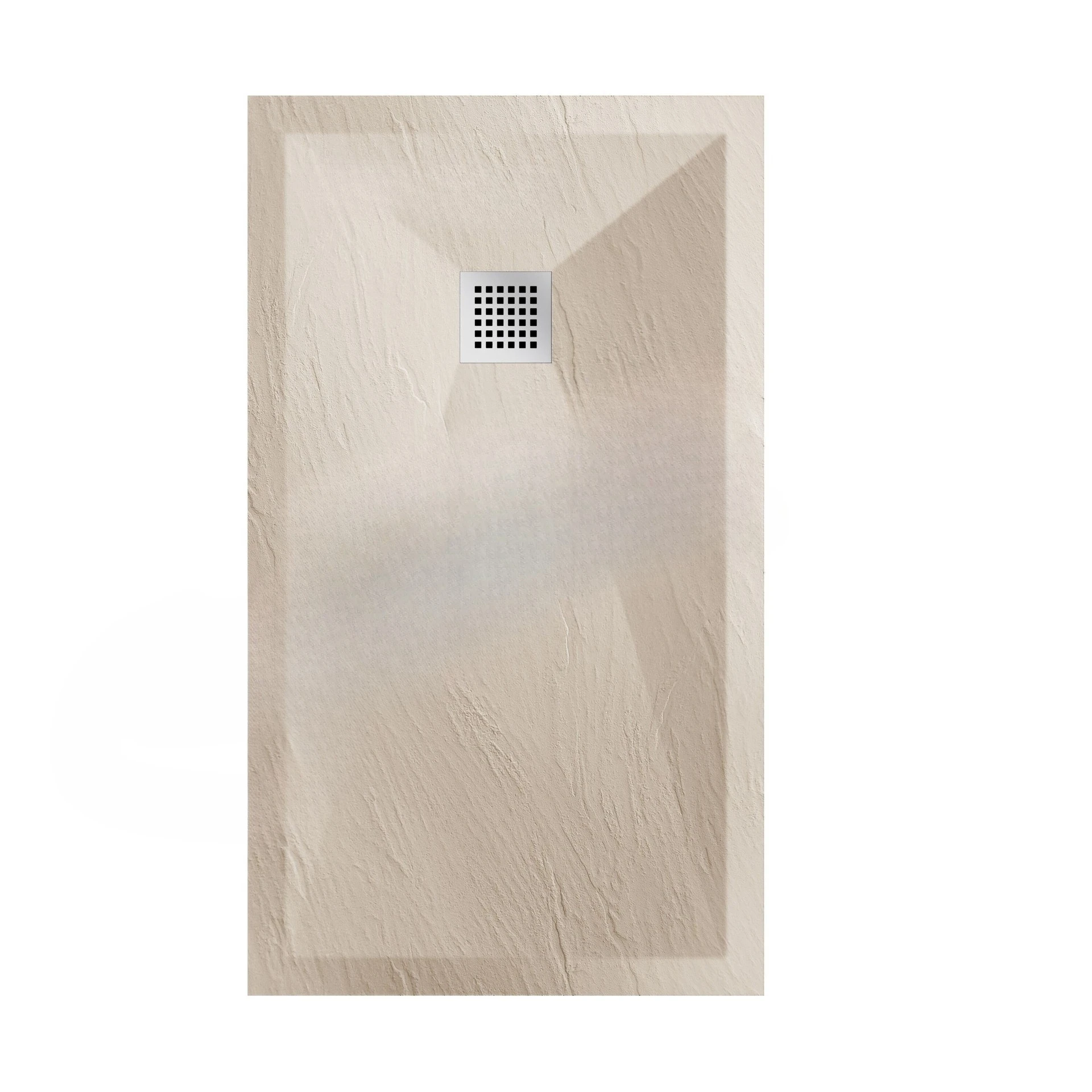 Stenen wastafel kunststeen wit zwart waaiervormig vierkant L-vormig douchebak 3 cm bodembak om water te sturen