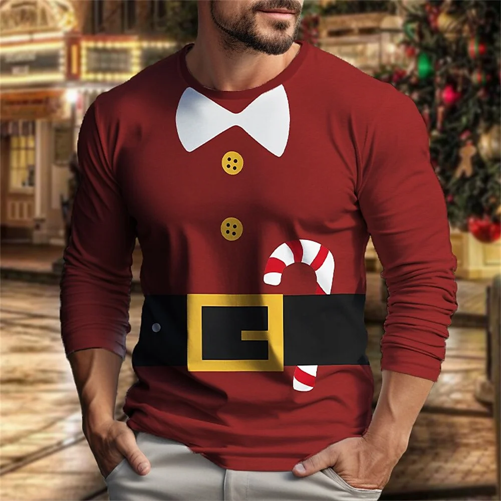 

Christmas Harajuku Men's Long Sleeve T-shirt Fashion Cotton Casual O-neck Pullover New Year Gift X'mas Tops Hip Hop Loose Tees