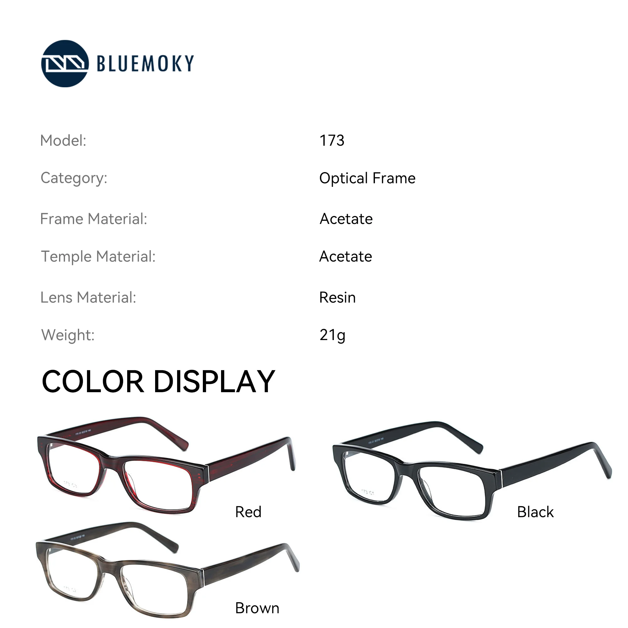 BLUEMOKY Handmade acetate fiber prescription glasses, women's square progressive anti blue light color changing glasses