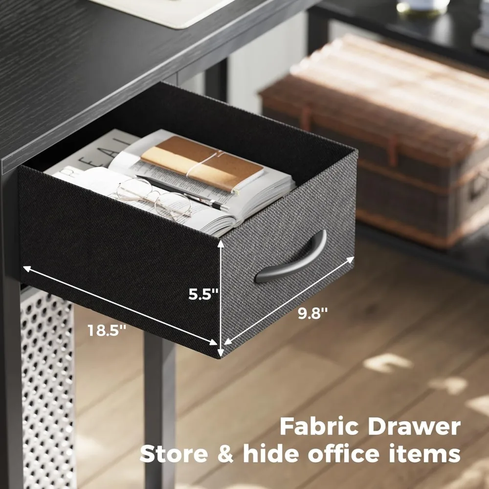 47 inch Reversible L Shaped Desk with LED Lights & Power Outlets, Computer Desk with Shelves & Monitor Stand, Gaming Desk