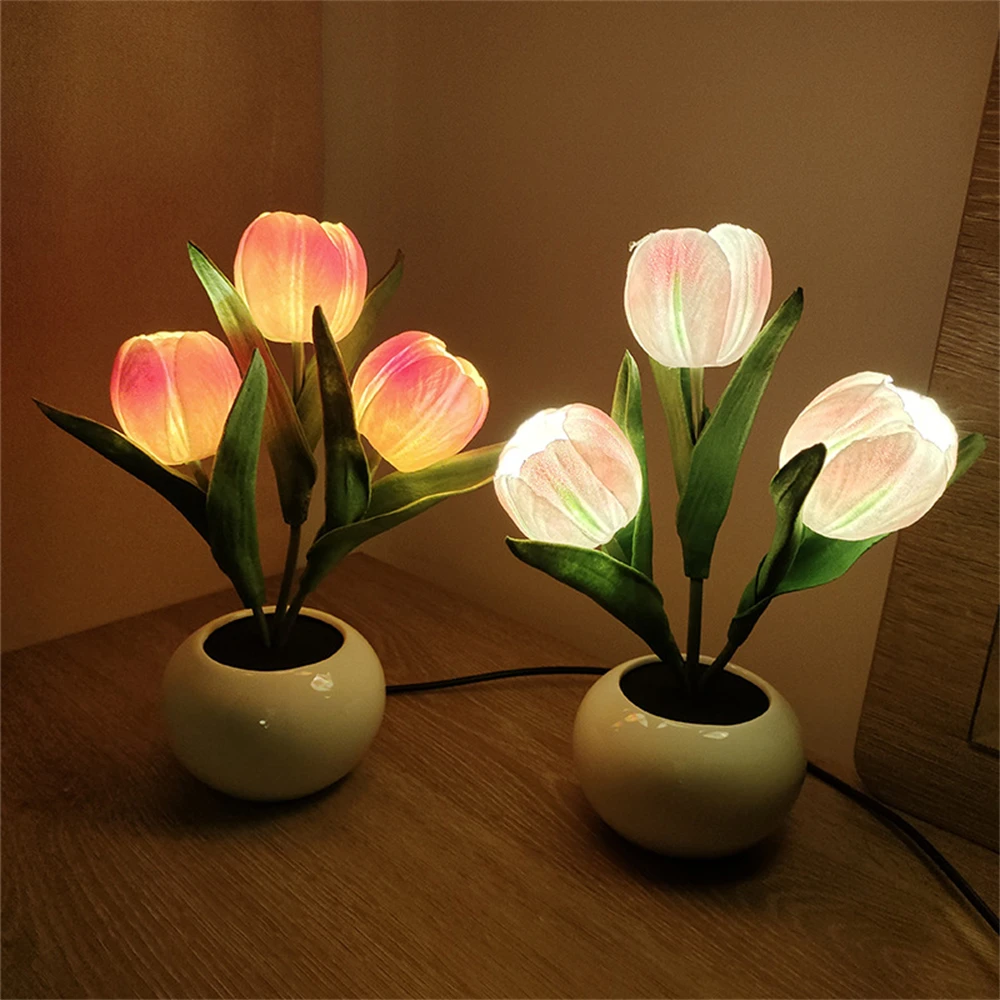 

Creative Tulip Night Light Artificial Banquet Flowers Atmosphere Table Lamp for Valentine's Day Holiday Bedroom Bedside Decor