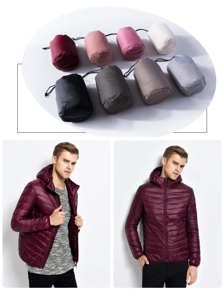 Plus Size Schinteon Men White Duck Down Jacket Ultra Light Thin Casual Coat Outerwear with Hood New Arrival Winter Autumn