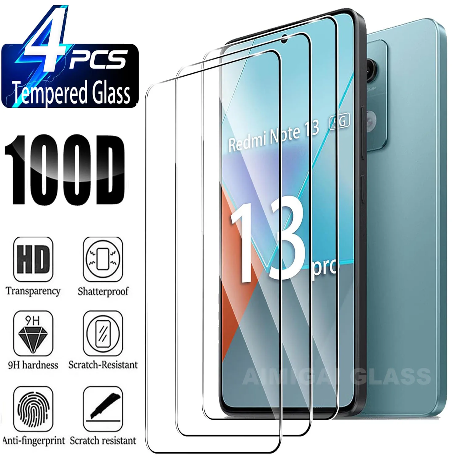 

9H Protection Tempered Glass Film For Xiaomi Redmi Note 13 Pro 4G 2/4Pcs HD Screen Protector Glass