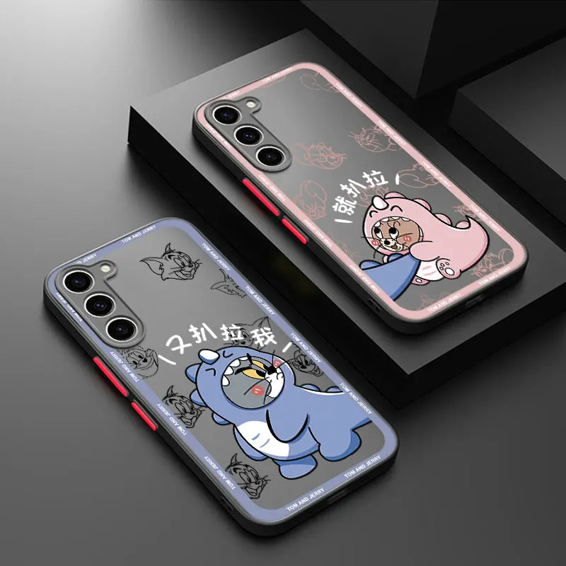 Cute T-Tom J-Jerrys Frosted Translucent Phone Case For Samsung Galaxy S23 S21 S20 FE S24 S22 Ultra S10 Lite S9 S8 Plus