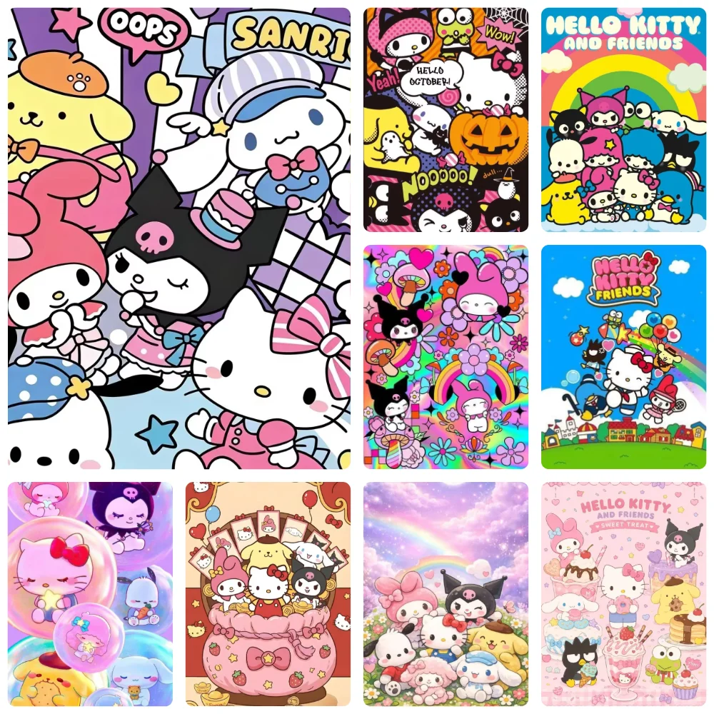 Diamond Painting Kawaii Sanrio Hello Kitty And Friends Rainbow Candy World Diamond Mosaic Handmade Art Creative Gift Home Decor
