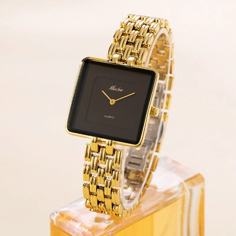 

Women's Fashion Square Watches Gold Alloy Strap 2024 Luxury Ladies Quartz Wristwatches Qualities Female Clock