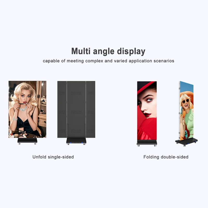Led Advertising Digital Poster Display P2.5 P1.5 GOB Folding Indoor Double Sided Three Led Tri Fold Poster Foldable Led Screen