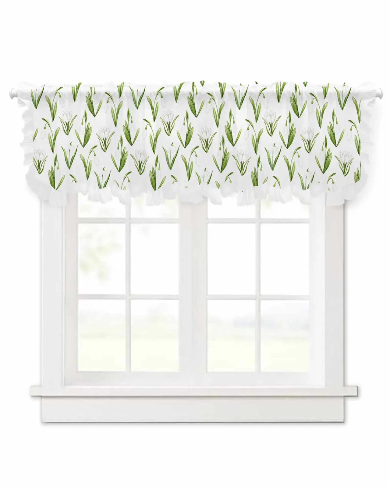 Spring Tulip Flower Plant Short Tulle Half Curtains for Living Room Kitchen Door Cafe Window Sheer Valance Drapes