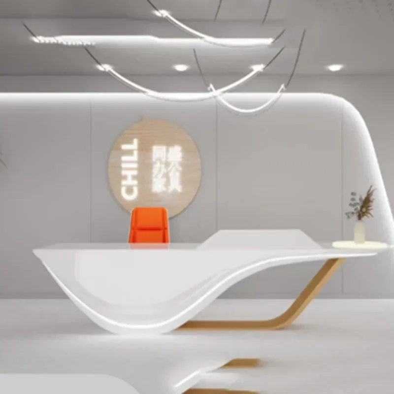 Lada recepcyjna Biurko Długie Nowoczesne Luksusowe Meble Biuro Bank Estetyczny Salon Mównica Prosty Stół Recepcyjny Profesjonalna Kawiarnia