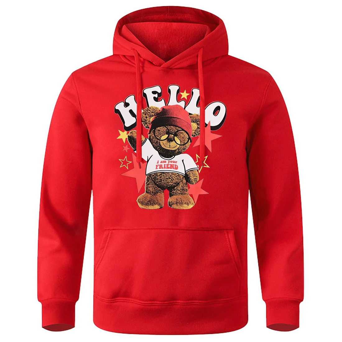 Hello I Am Your Friend Teddy Bear Male Hoodie Breathable Warm Hoodies Man Fashion Novelty New Clothes Basic Original Sweatshirt