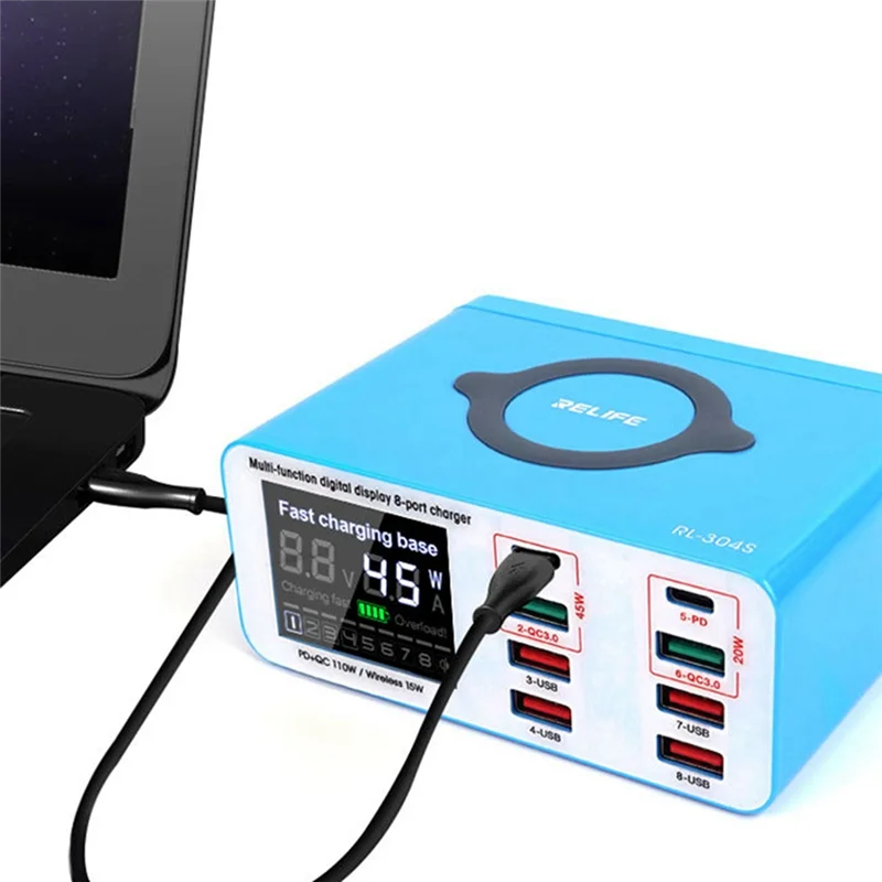 

RELIFE RL-304S Smart 8 + 1 порта USB-зарядное устройство с цифровым дисплеем для зарядки всех мобильных телефонов и планшетов