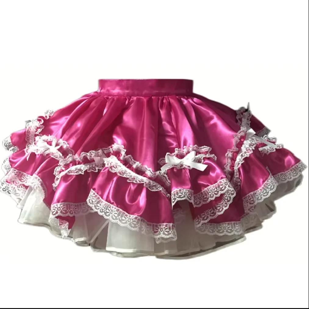 

Розовый атласный фартук французской принцессы с бантом, белое кружевное платье Сисси, платья, бальные платья для горничной, многоцветный фартук на заказ