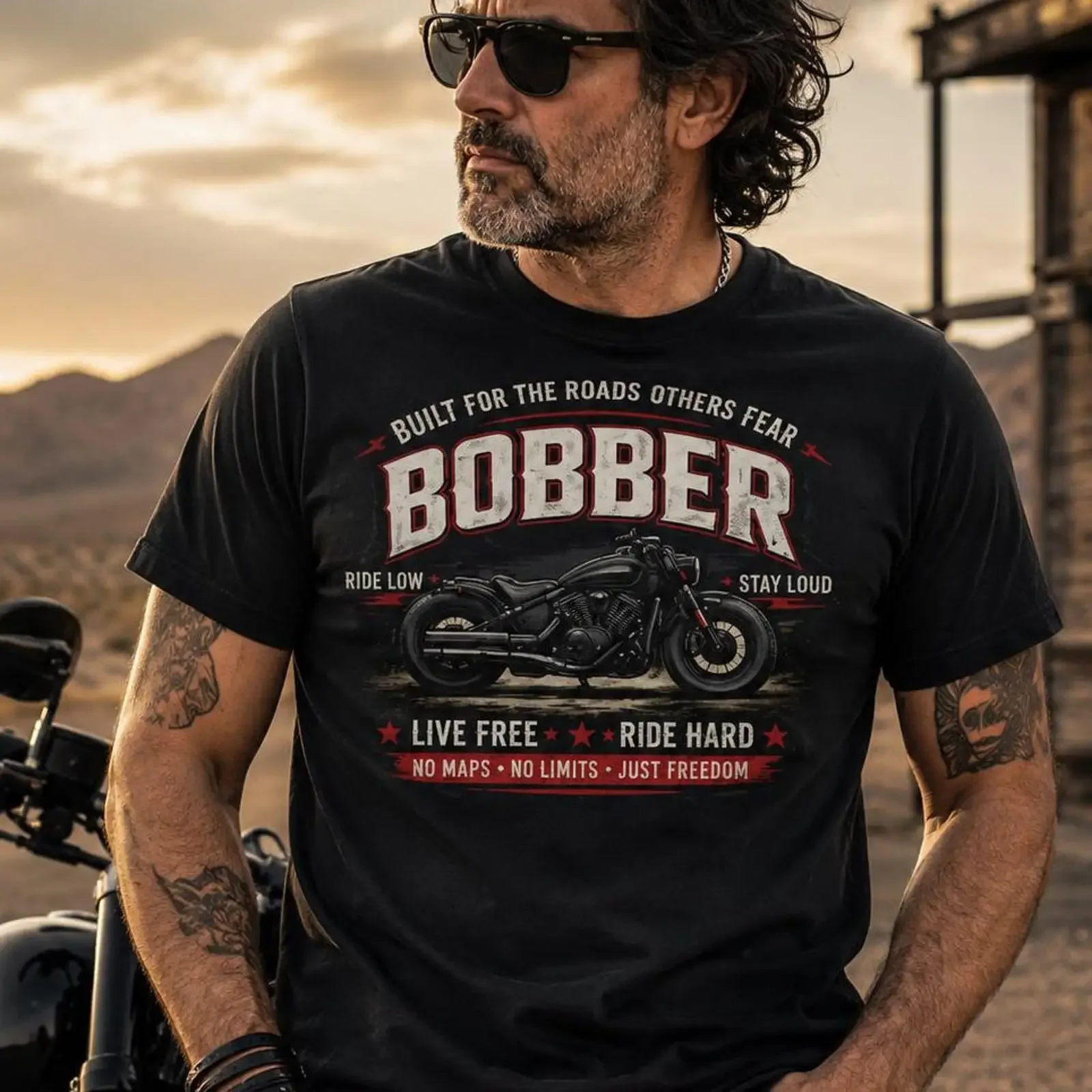 Bobber Motorcycle T Shirt Vintage Biker Retro Cruiser Rider Classic  vintage Washed homme Slightly streetwear Breathable