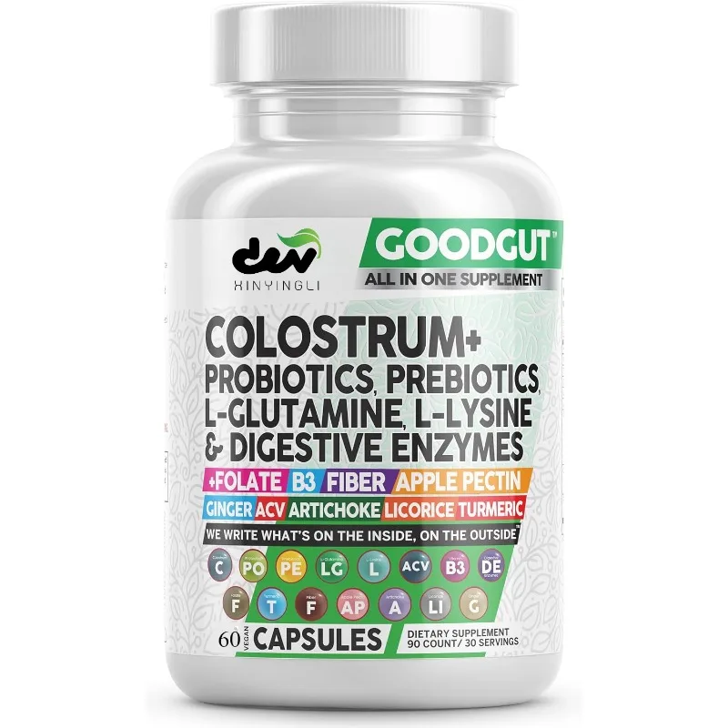 Colostrum Supplement Capsules Probiotic Pills Probiotics, Digestive Enzymes, Folic Acid, Fiber ACV、 Turmeric, apple pectin