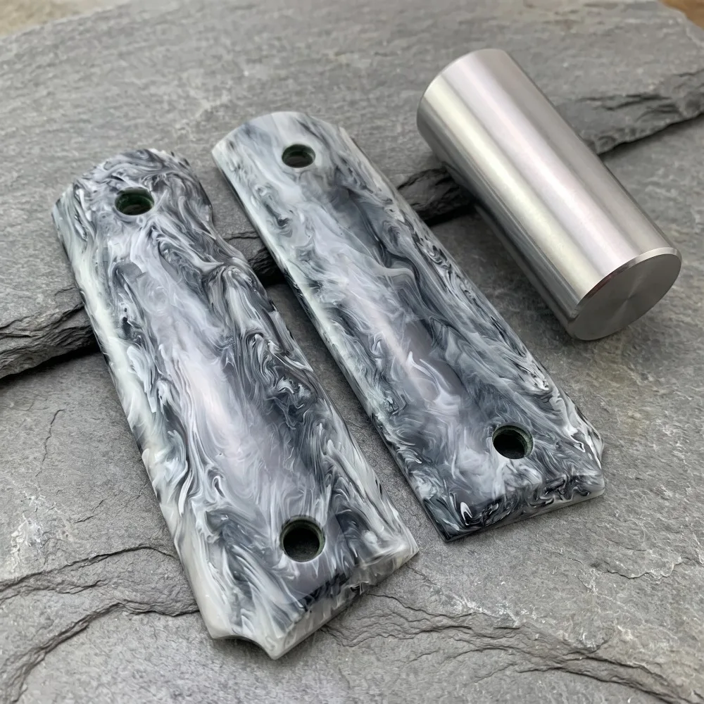 Marbled Gray White Black Resin 1911 Grips Polished Gloss Handle Scales 1911 Pistol Replacement Decorative Grips Accessories