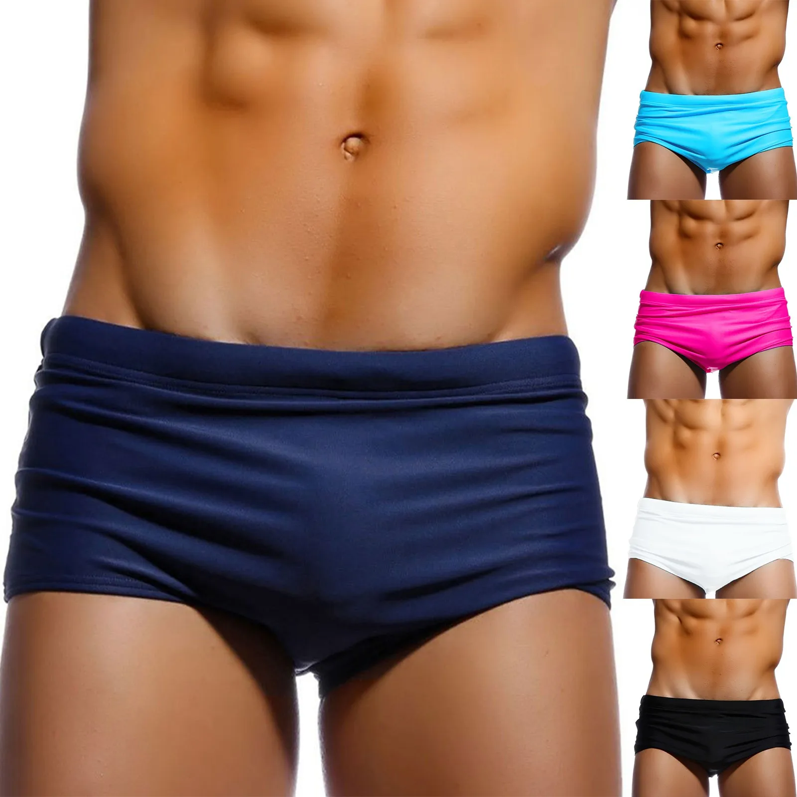 

Male Basic Solid Color Nylon Boxer Swim Bikini Style Pleated Shorts Loose Breathable Fashion Home Wear Underwear