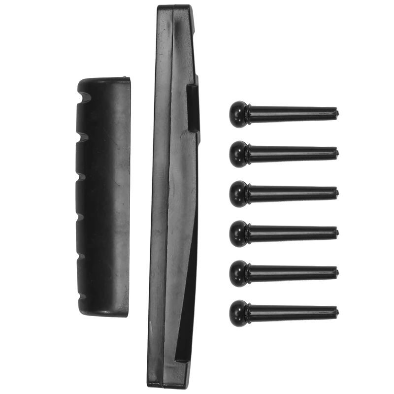 New 10 Set Guitar String Pegs Replacement Parts Acoustic Guitar Bridge Pins With Guitar Bridge Saddle Nut Kits Tools Black