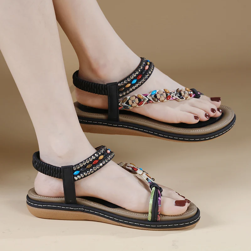 

Женские сандалии в богемном стиле, нескользящие, с мягкой подошвой, удобные, на застежке, для пляжного отдыха, летние, больших размеров