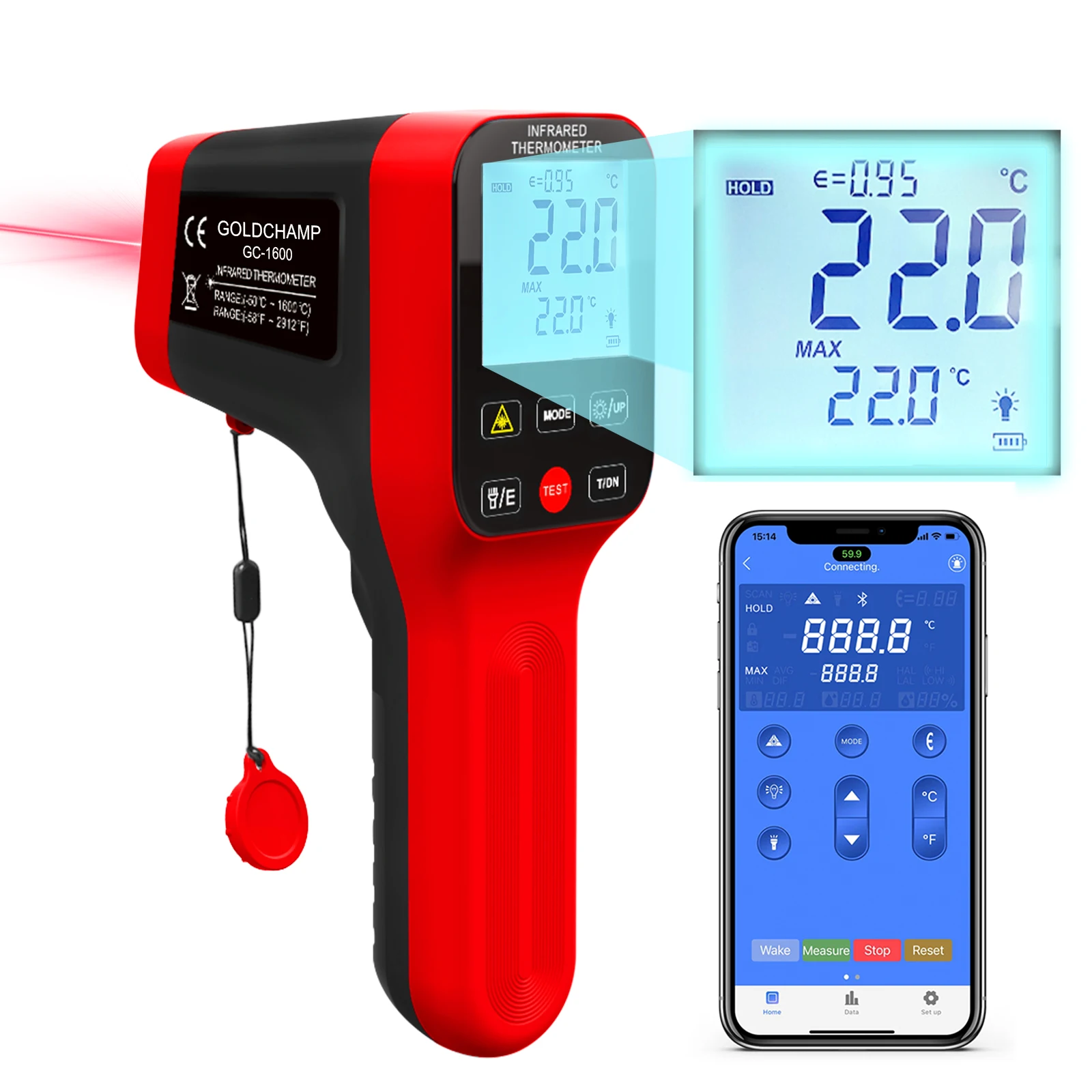 

Infrared Thermometer -58℉~2912℉ Industrial IR Pyrometer D: S = 30:1 Dual Laser Temperature Gun with Touch Buttons