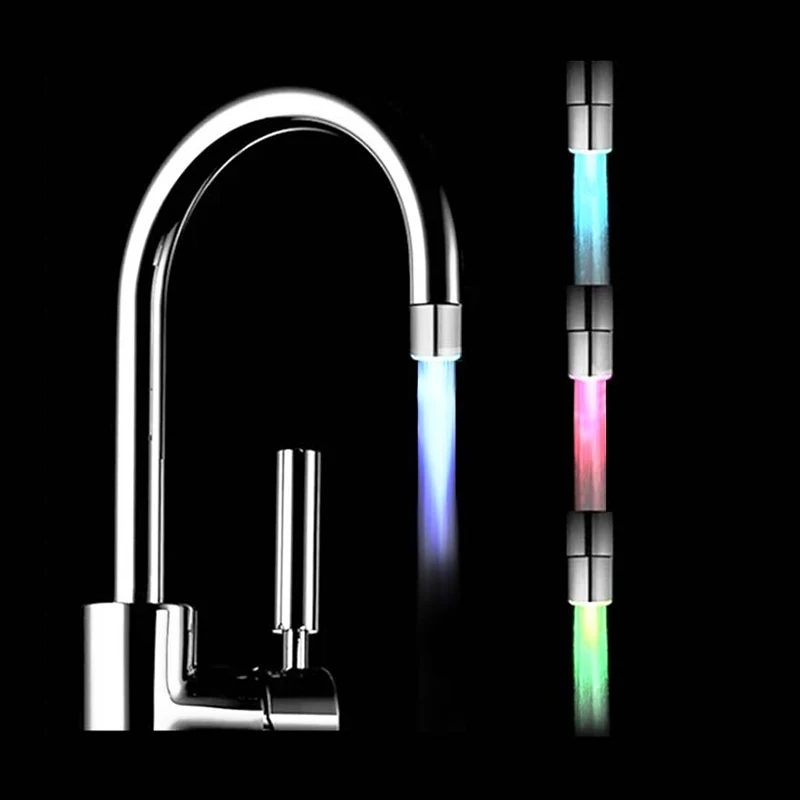 التحكم في درجة الحرارة LED، استشعار درجة الحرارة، صنبور تغيير ثلاثة ألوان مع محول للمطبخ المنزلي والحمام B1 #2