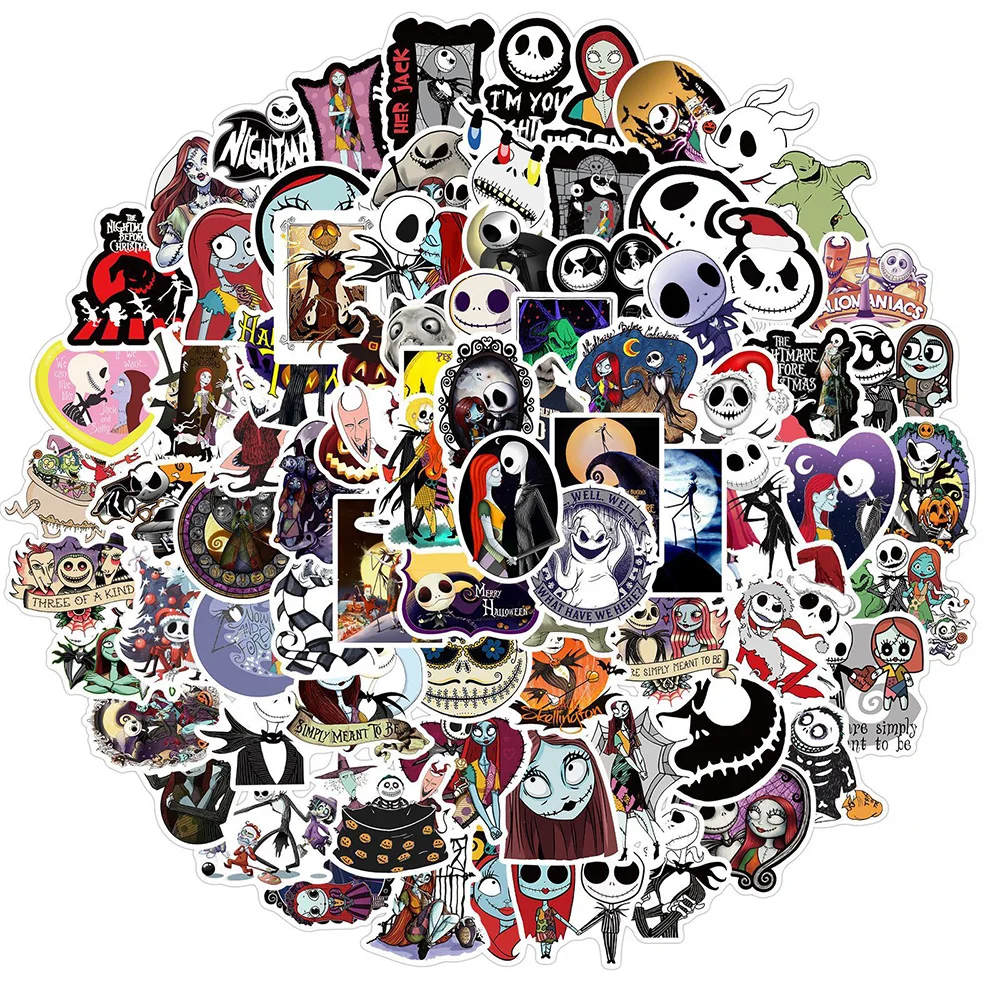 Pegatinas de Disney pesadilla antes de Navidad, pegatinas de Halloween para diario, portátil, equipaje, monopatín, calcomanías divertidas,