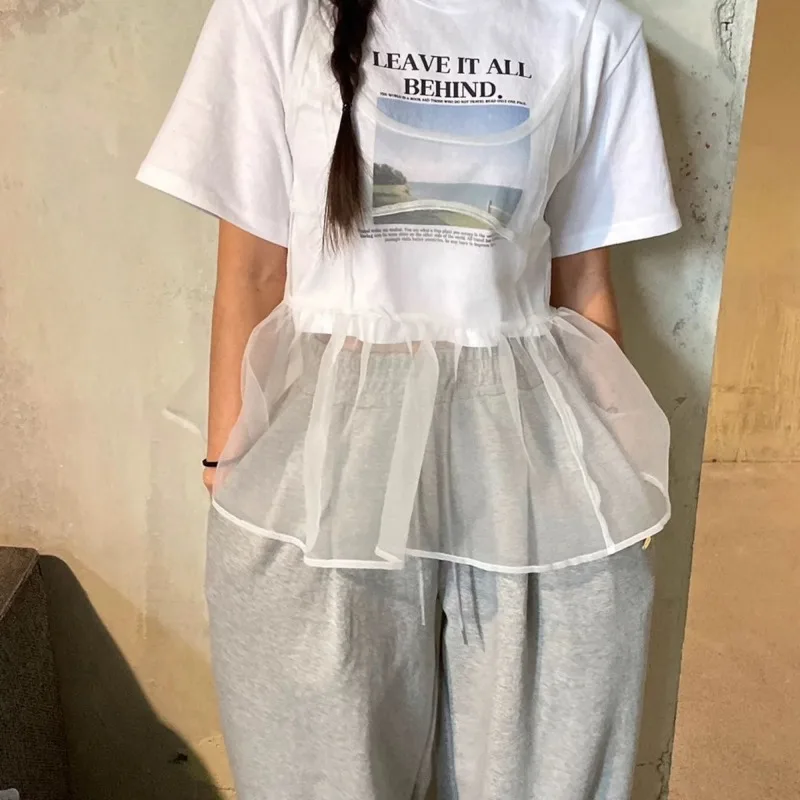 Sheer Mesh See Through Camisole Top Women White Sleeveless Cami Vest Korean Style 2026 Spring Sweet Layering Outerwear Clothing