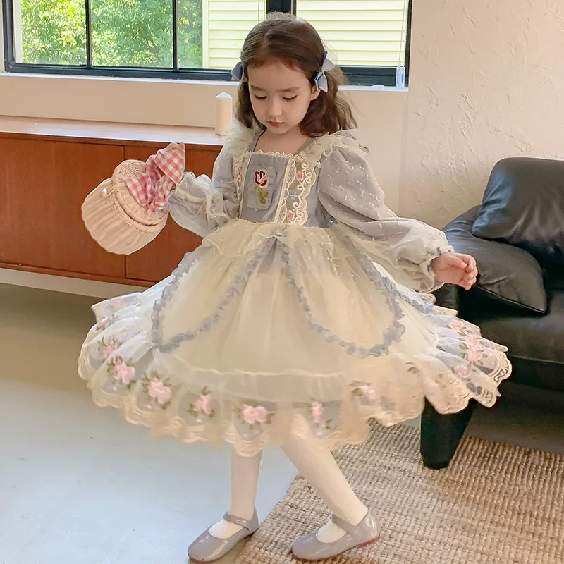 Kawaii Teen girl kids Vestido Spanish Girl Dress Baby Princess manica lunga Lolita Dress For Girls Birthday outfit fascia in pizzo