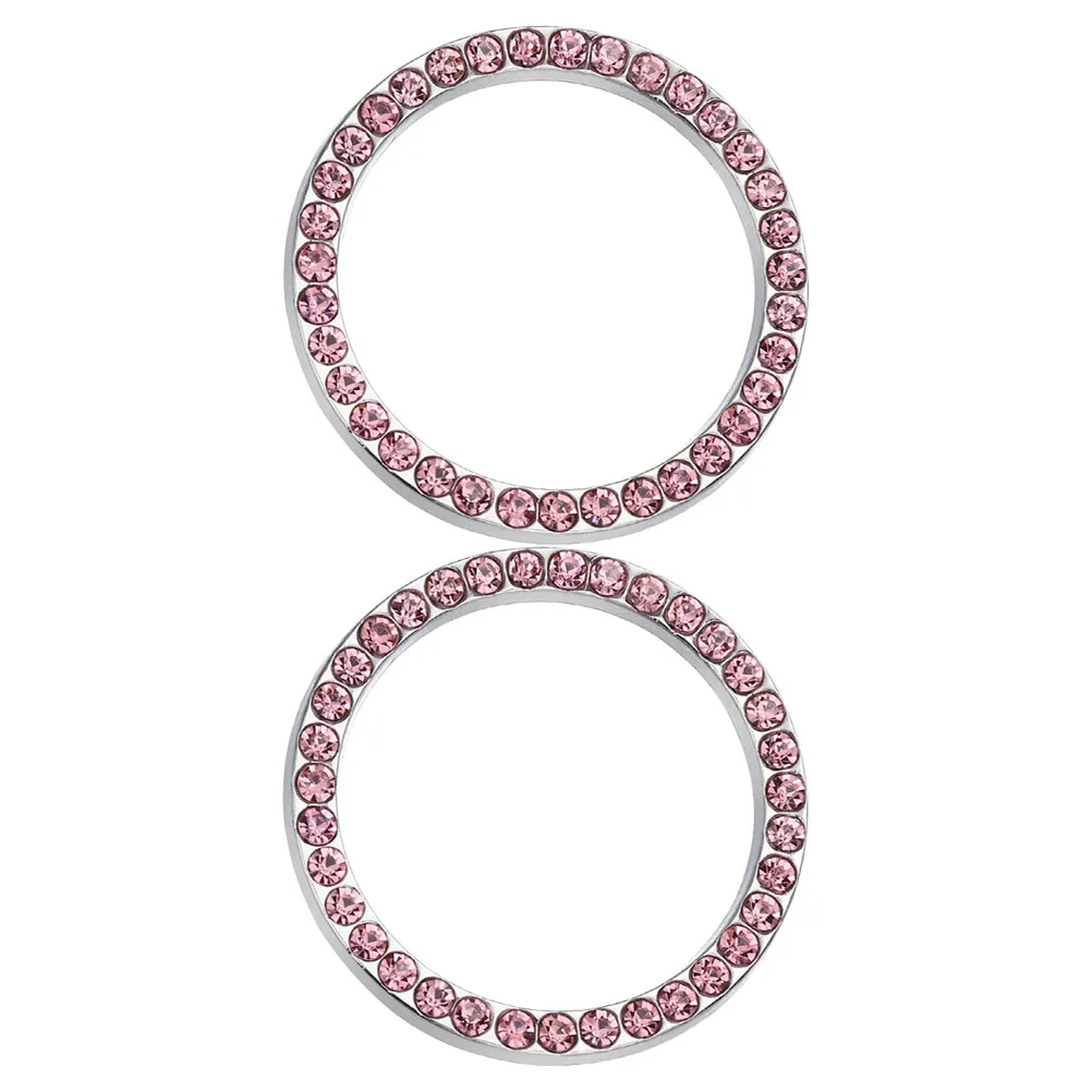 

2pcs Push Start Button Cover Car Ignition Decoration Ring Rhinestone Bling Interior Accessories Durable Alloy Compatible With