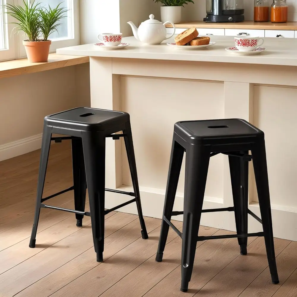 24 Inch Metal Bar Stools Set o 4, Counter Height Bar Stools Height High BacklStools Industrial Stackable Bar Chairs or Dining Ro