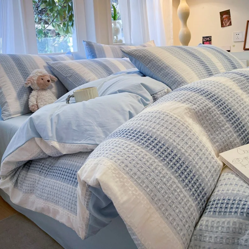 

Class A 100% cotton yarn-dyed four-piece set, high-grade single bed sheet quilt cover, pure cotton three-piece quilt cover