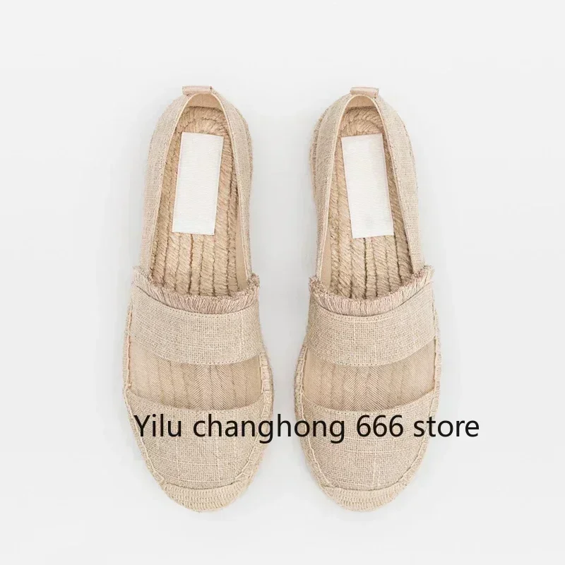 

2025 Summer Thick Sole Round Toe Hemp Pumps New Outdoor Casual Street Style Slip On Pumps Black/beige Fashion Women Roman Shoes