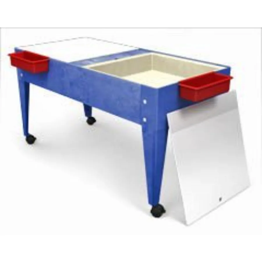 

S8724 Double Mite Activity Center with 2 Mega Trays And Casters for daycare use durable plastic construction blue and gray colo