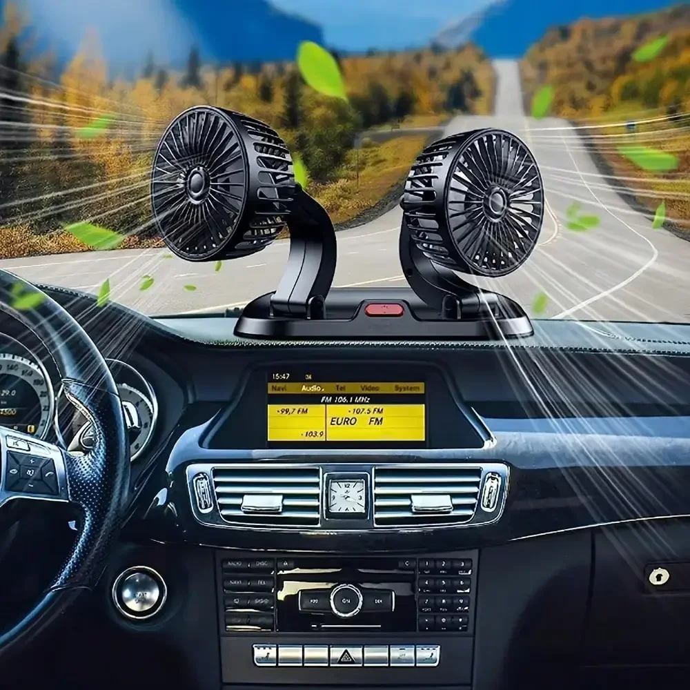 

5V Car Fan Cooling Car Fan Dual Head Usb Car Fan 2 Speeds Adjustable Auto Cooler Air Fan Car Accessories Wind Regulation