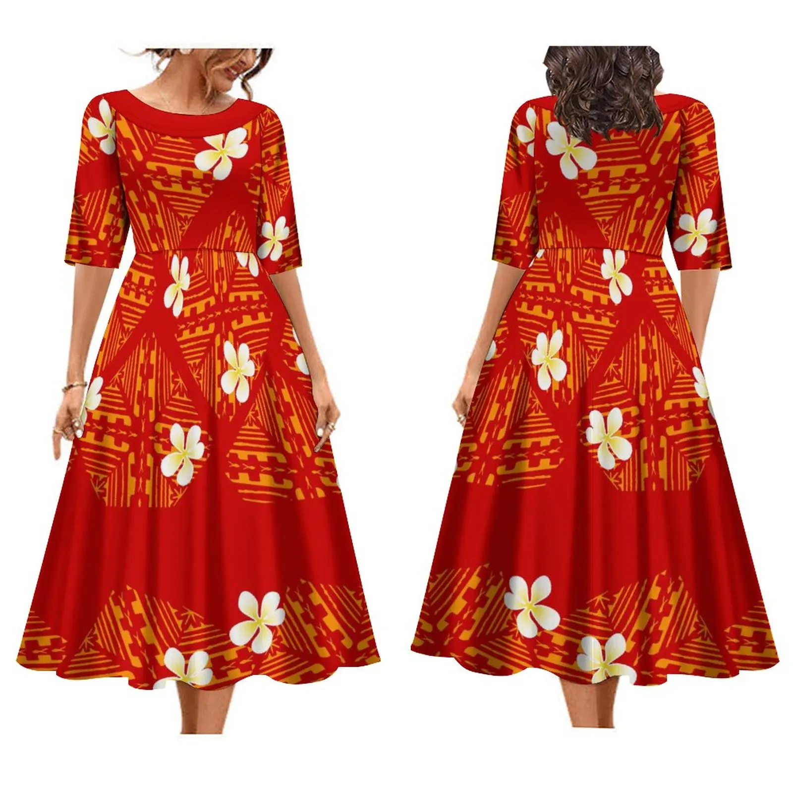 

Women's Dress High Quality Banquet Dress Custom Made Women's DressSummer Long Skirt Large Hemline Short Sleeve Polynesian