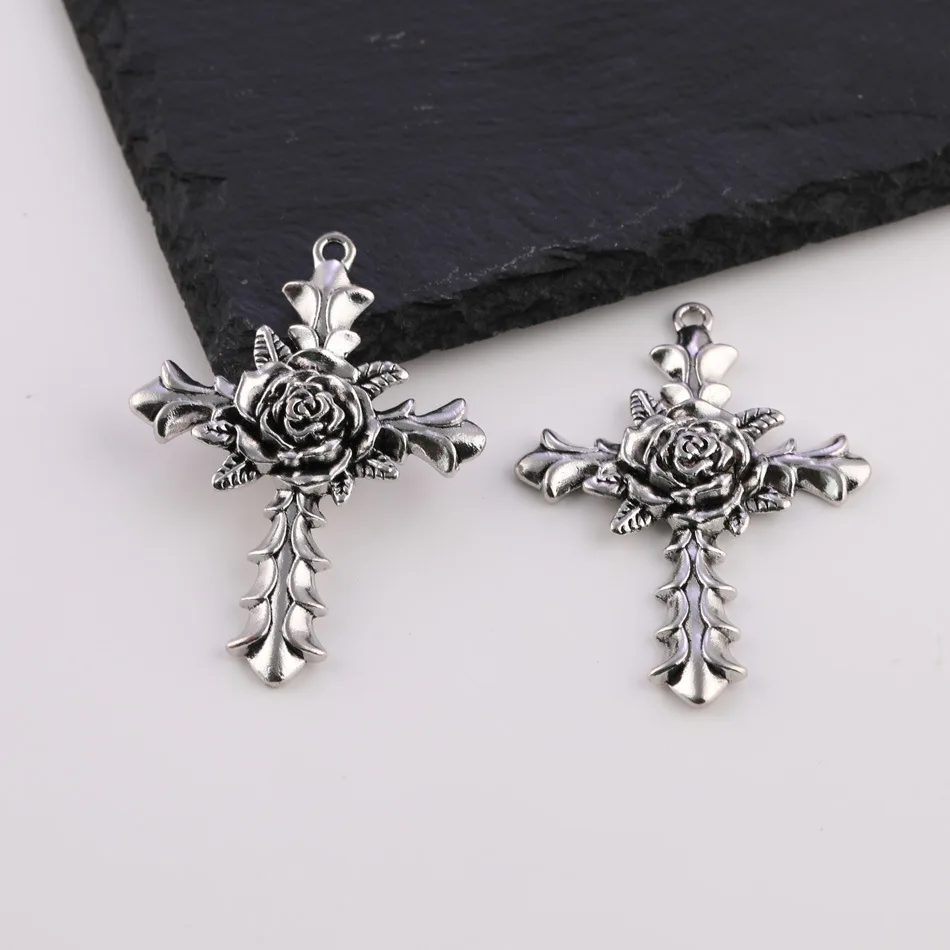 

Trendy Cool Rose Cross Pendant DIY Handmade Necklace Charm Accessory Material Parts