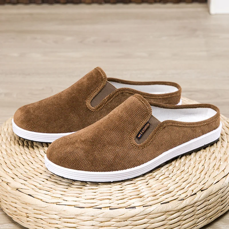 

Men's Summer Beijing Cloth Shoes Slip-On Toe-Protecting Sandals Breathable Anti-Odor Flat Sandals Casual Cotton Slip-On Sandals