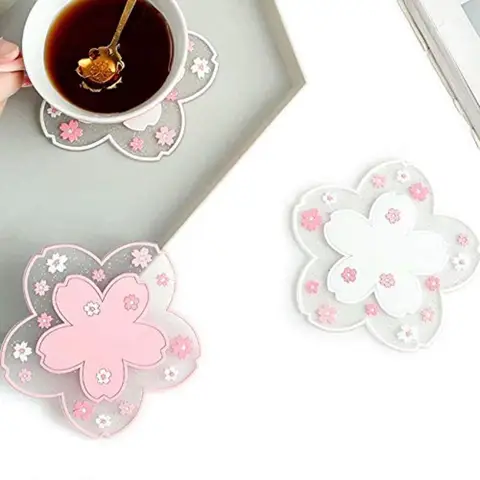 Posavasos de PVC antideslizante duradero para taza de café Sakura, posavasos para té en casa, posavasos para mantel individual S