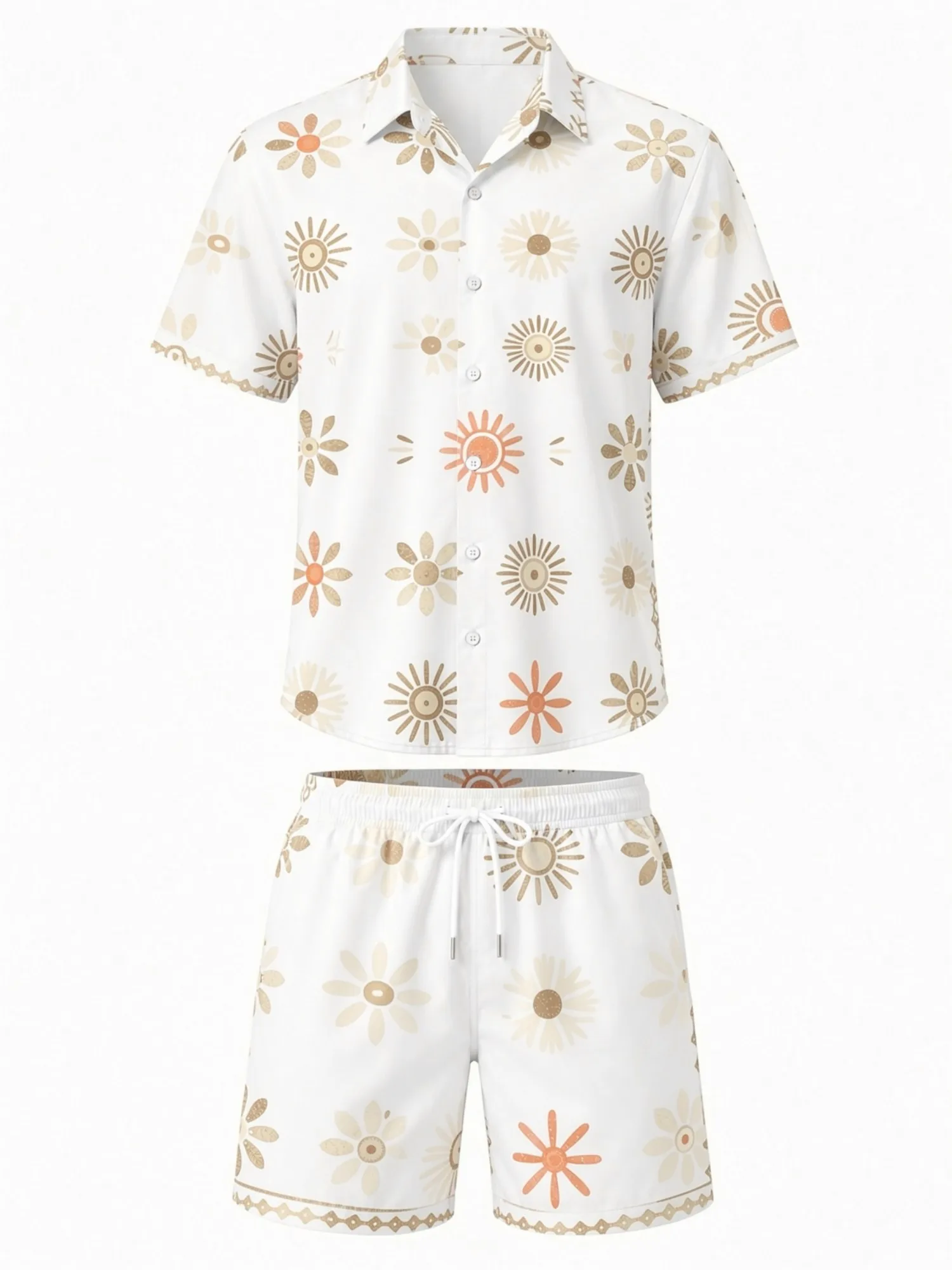 Mens Floral Short Sleeve Shirt and Drawstring Shorts Set Beach Vacation Casual Summer Two Piece Matching Beach Outfit Loungewear view 2